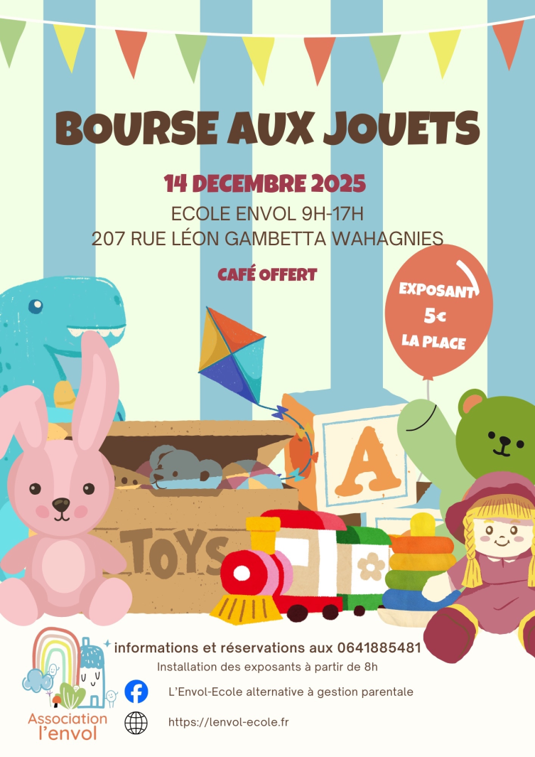You are currently viewing 🎁 Bourse aux jouets – 14 décembre 2025 à l’École L’Envol
